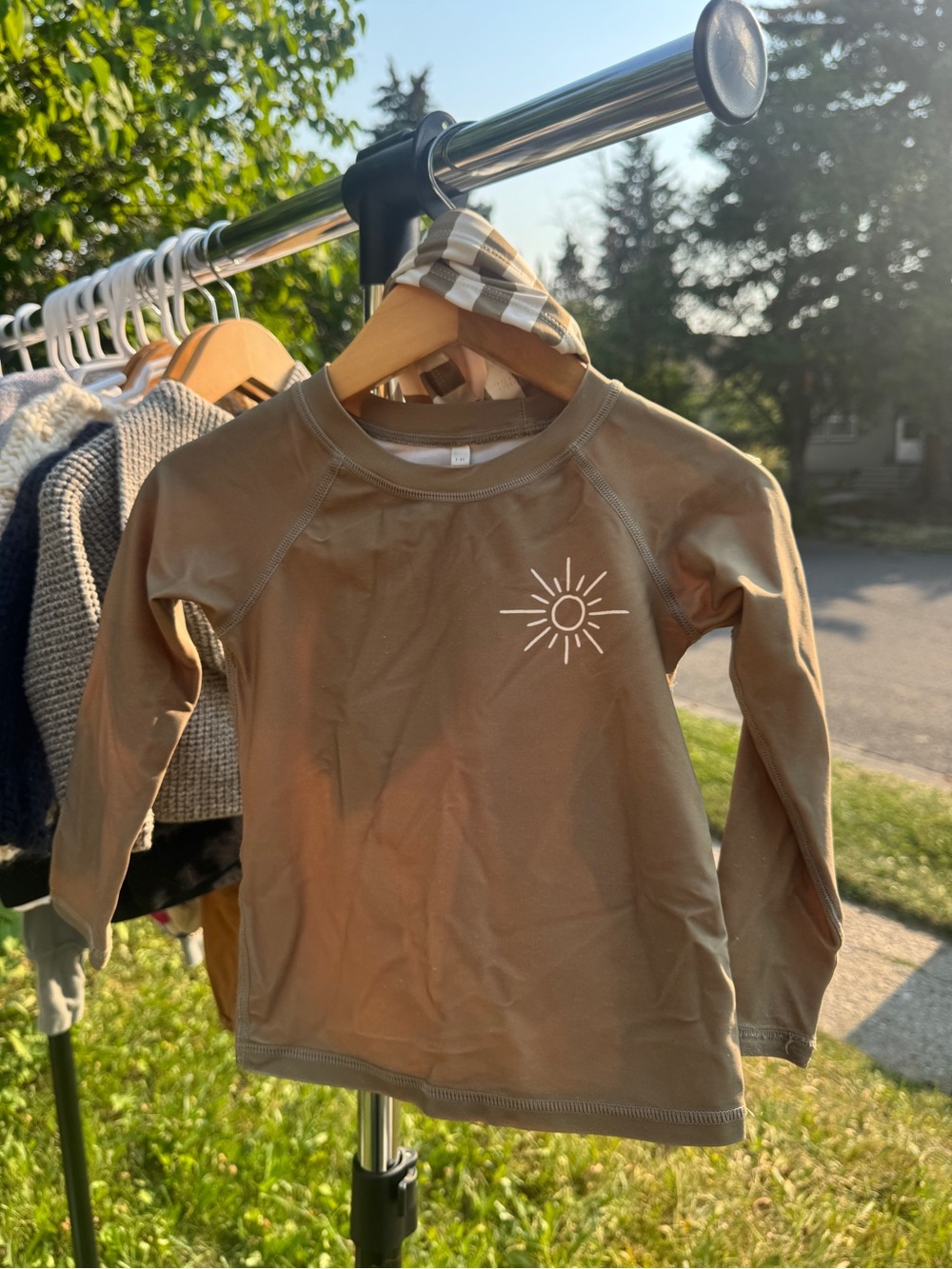 Rylee + Cru Olive Green Long-Sleeve Kids Sun Tee and Swim Trunks